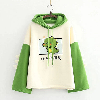 Kawaii Baby Dinosaur Print Colorblock Sweatshirt Hoodie