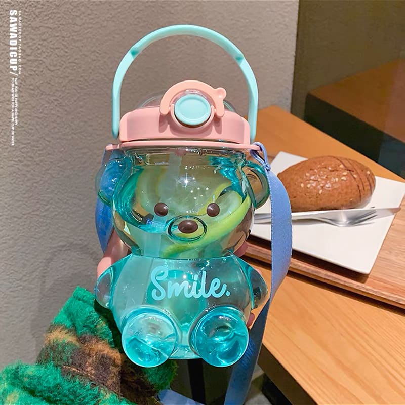 Kawaii Smile Bear Straw Water Bottle