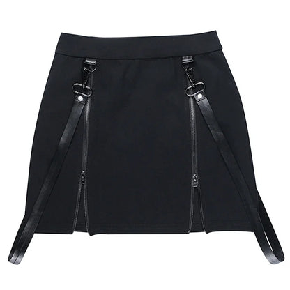 Punk Gothic Double Zipper Split Skirt