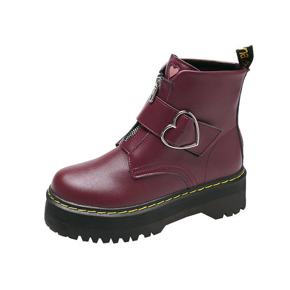 Punk Love Heart Letter Zipper Platform Boots