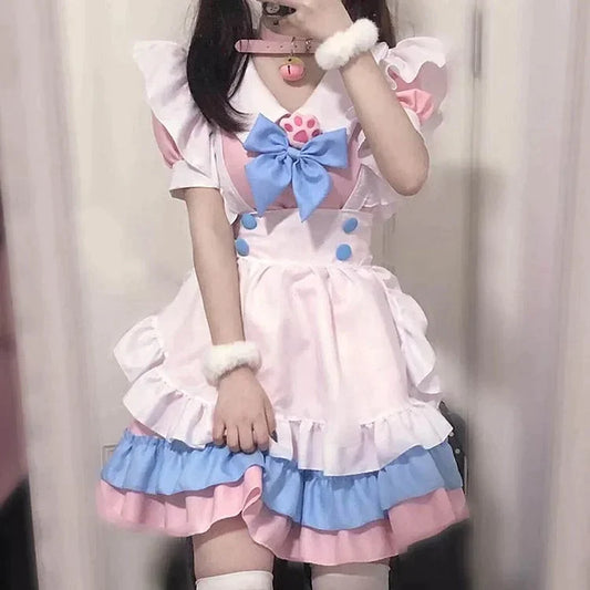 Kawaii Lolita Paw Bow Ruffle Maid Dress