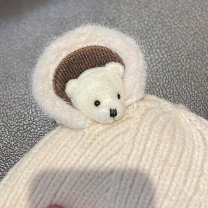 Cute Cartoon Bear Ears Letter Knit Hat