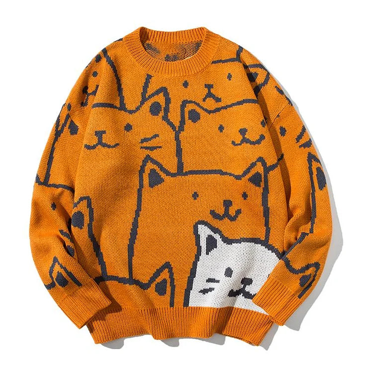 Harajuku Cartoon Cat Sweater