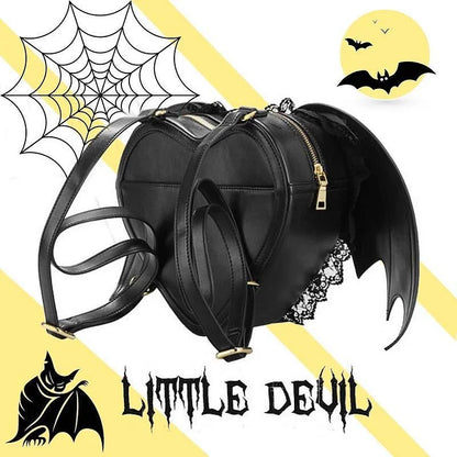 Love Heart Little Devil Bat Wings Lace Backpack