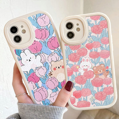 Kawaii Cartoon Flower Bunny Bear Friends iPhone Case