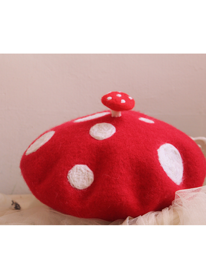 Cute Mushroom Spotted Wool Beret Hat