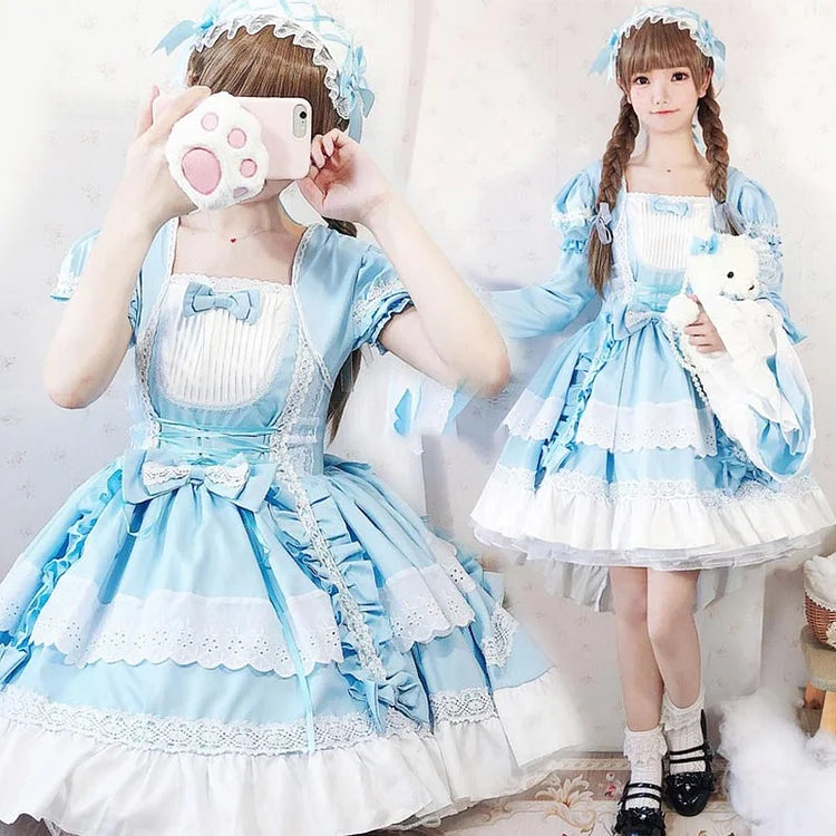 Kawaii Lolita Lace Up Ruffled Maid Dress