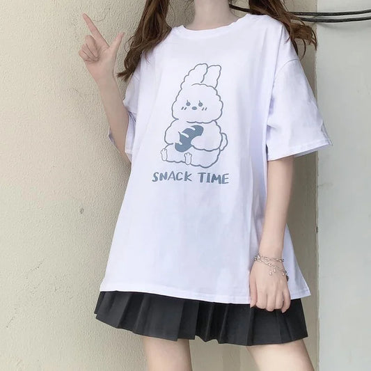 Snack Time Bunny Letter Print T-Shirt