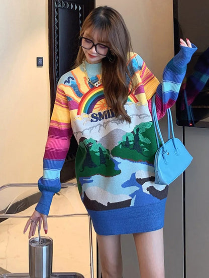 Kawaii Smile Nature Rainbow Sweater