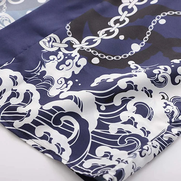 Koi Fish Moon Wave Crisp Print Kimono Outerwear
