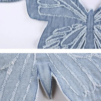 Butterfly Crop Top Lapel Shirt Denim Shorts