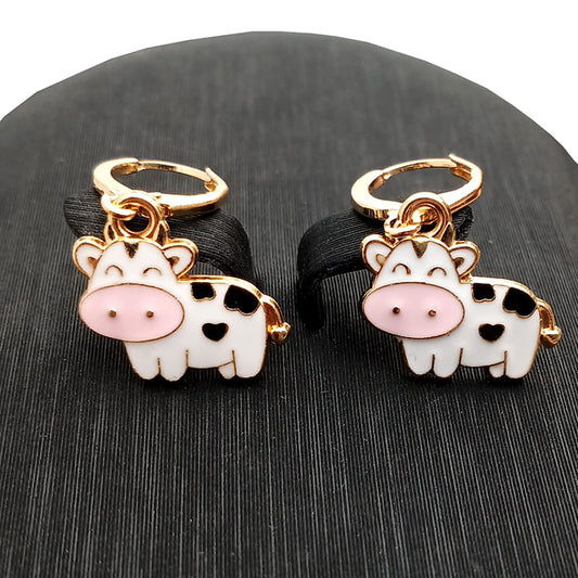 Kawaii Cartoon Cow Heart Earrings
