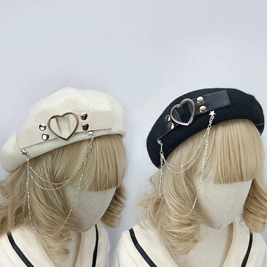Lolita Love Heart Chain Beret Hat