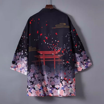 Vintage Paper Crane Blossom Print Cardigan Kimono Outerwear