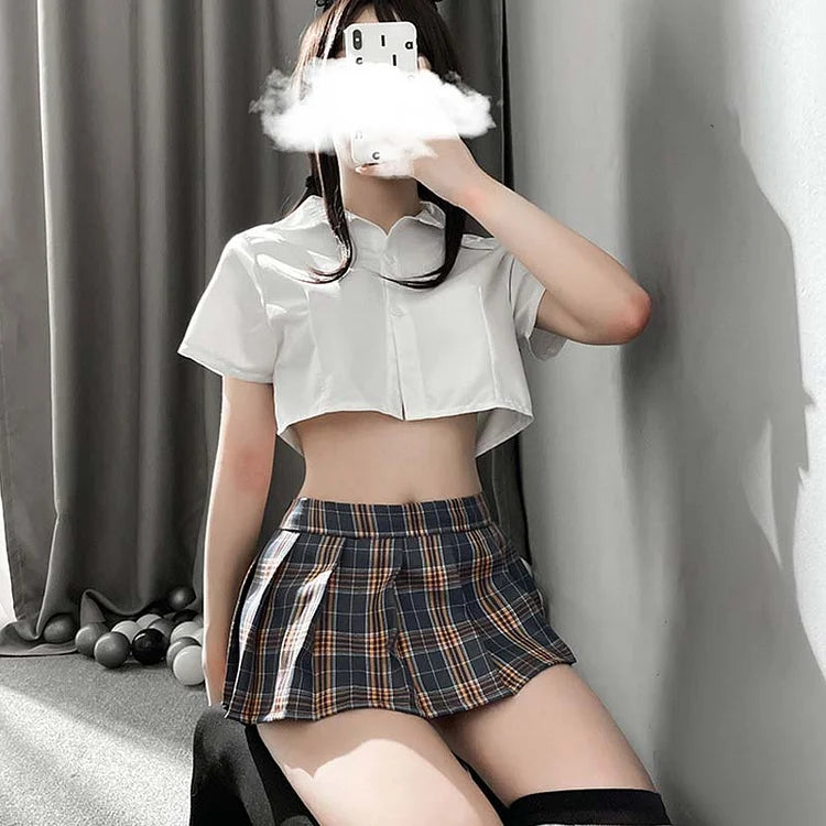 JK Uniform Nightdress Stockings Lingerie Plaid Skirt