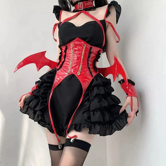 Cosplay Bat Devil Wings Splice Lolita Dress