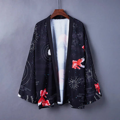 Vintage Carp Dragon Print Casual Cardigan Kimono Outerwear