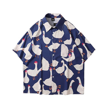 Vintage Cute Duck Print Loose Shirt