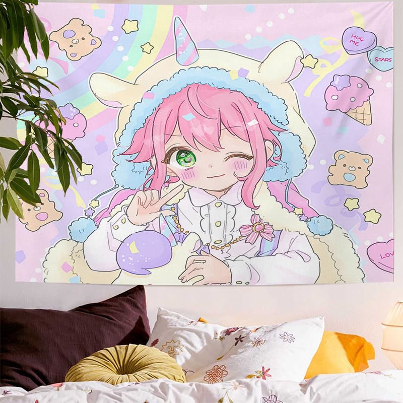Kawaii Anime Bunny Girl Wall Tapestry