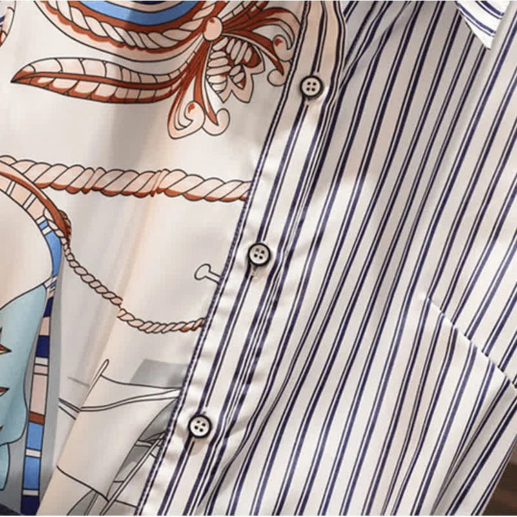 Striped Print Belted Lapel A-line T-Shirt Dress