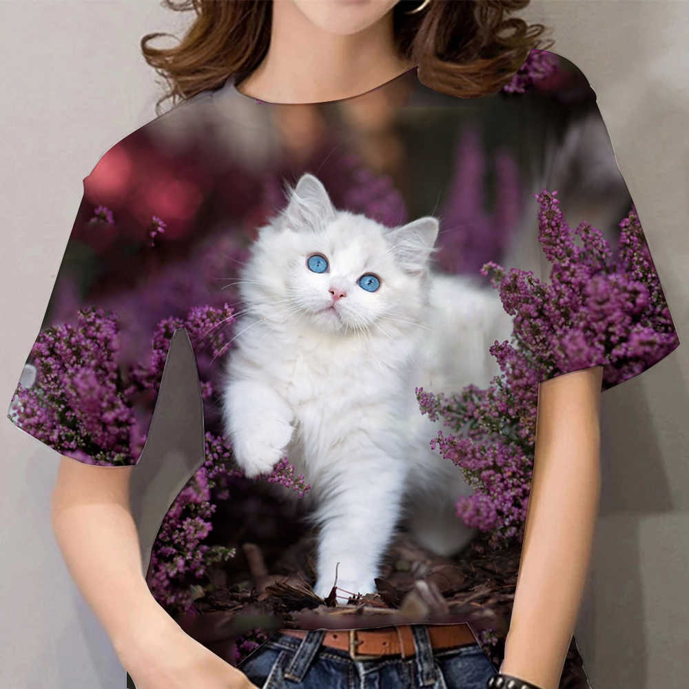 Beauty Floral Print Cat T-Shirt