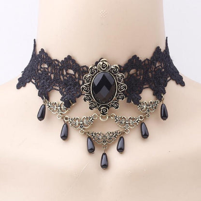 Retro Black Lace Crystal Necklace