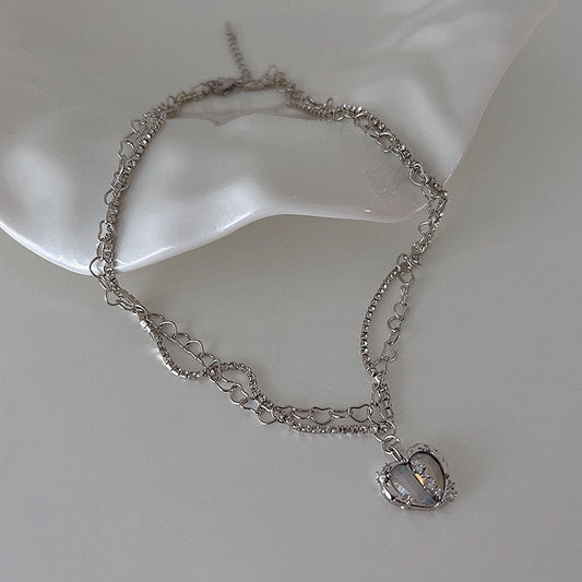 Peach Heart Water Drop Pendant Necklace