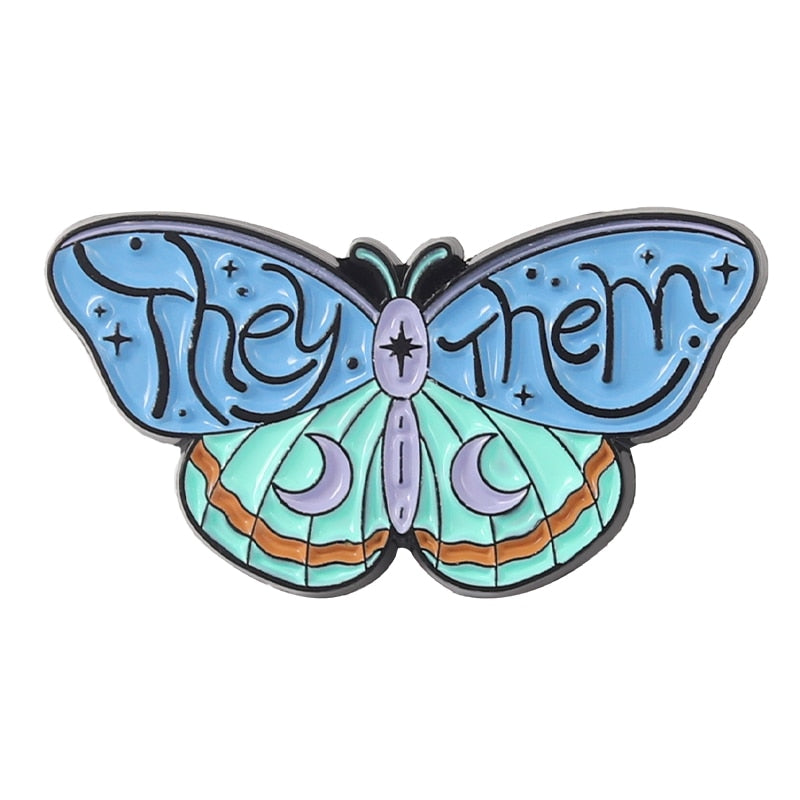 Butterfly Beauty Pronouns Enamel Pins 