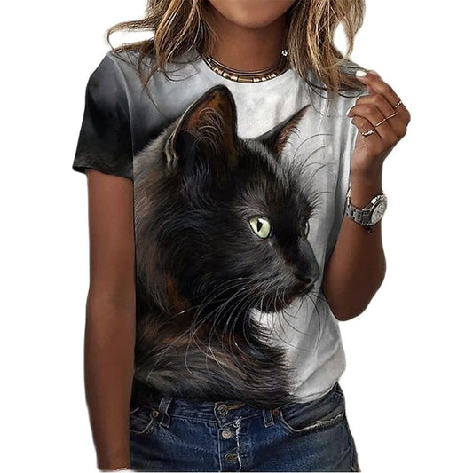 3D Beauty Black Cat T-Shirt