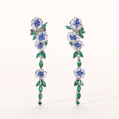 Vintage Blue Trumpet Flower Earrings