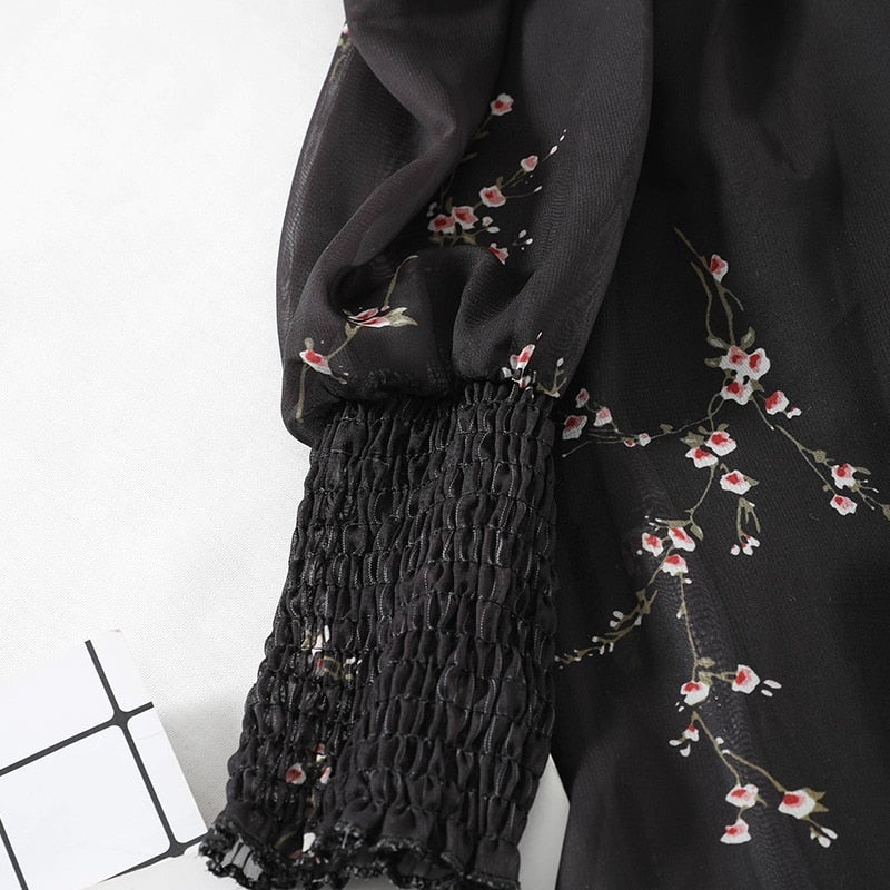 Vintage Summer Flower Black Dress - Dress - Kawaii Bonjour