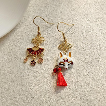Sakura Flower Fox Tassel Pendant Earrings