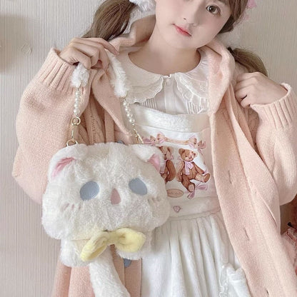 Kawaii Bowknot Plush Kitty Cat Crossbody Bag