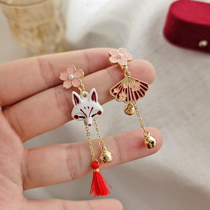 Sakura Flower Fox Tassel Pendant Earrings