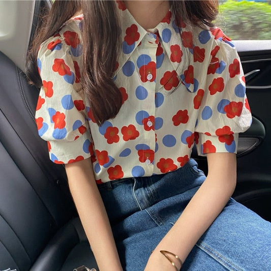 Vintage Flower Button Up Shirt - Tops - Kawaii Bonjour
