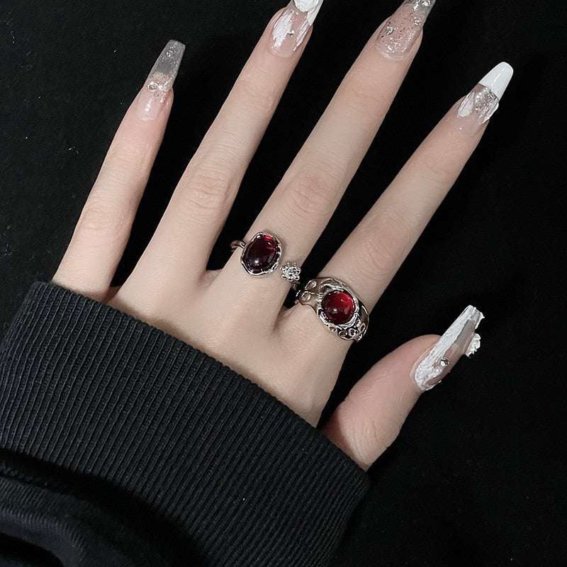 Hollow Aesthetic Red Stone Rings