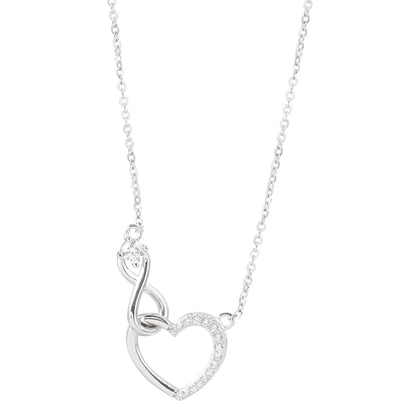 Kawaii Silver Zircon Hollow Heart Necklace