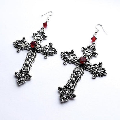 Gothic Jewel Cross Necklace Earrings