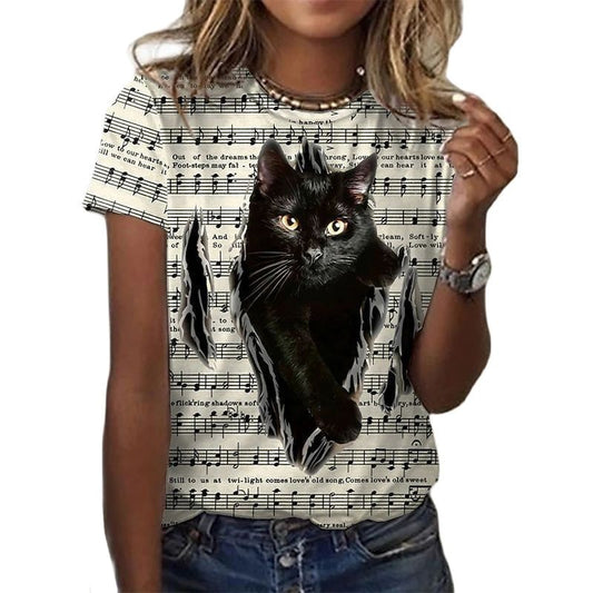 3D Black Cat Outs Of Melody Song T-Shirt