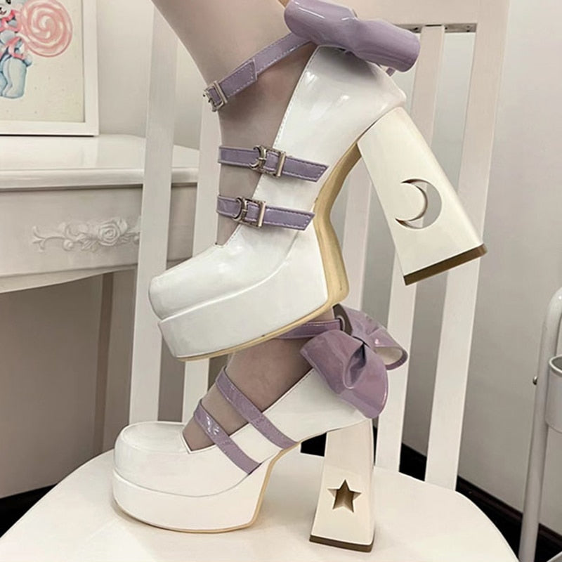 Lolita Bow Moon & Stars Platform Mary Janes Shoes