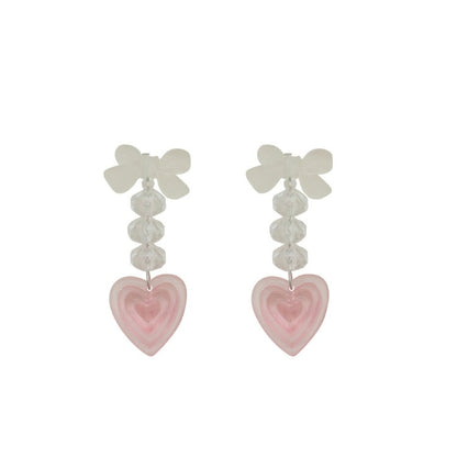 Y2K Vintage Bowknot Pink Heart Tassel Earrings
