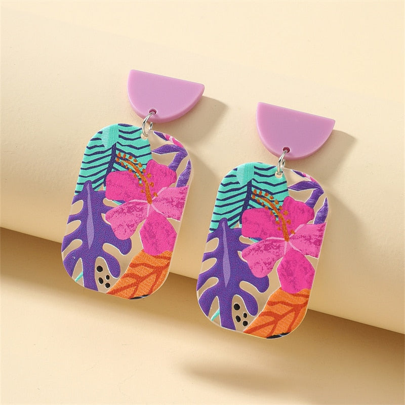 Retro Flower Candy Contrast Color Earrings