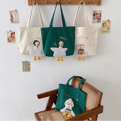 Kawaii Duck Embroidery Tote Bag - Shoulder Bag, Tote Bag - Kawaii Bonjour