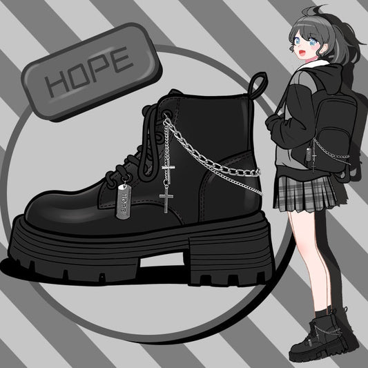Kawaii Punk Gothic Chain Cross Letter Boots