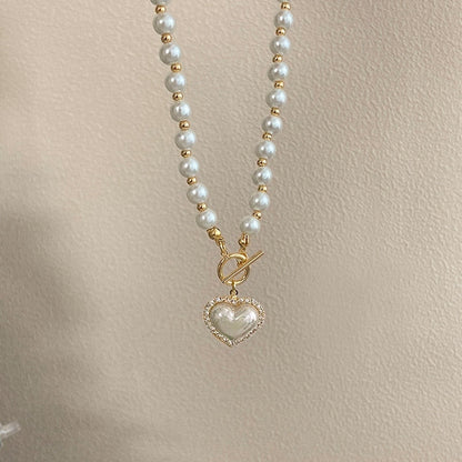 Kawaii Pearl Bead Heart Pendant Necklace