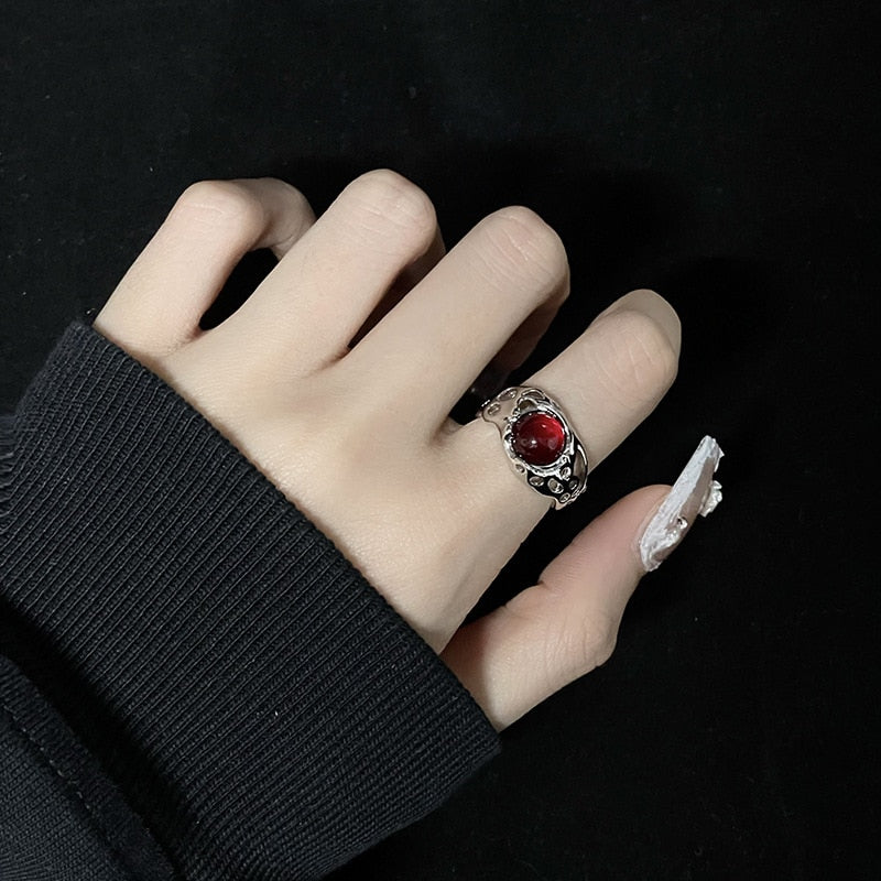 Hollow Aesthetic Red Stone Rings