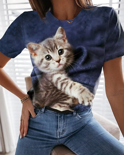 3D Hugging Cat T-Shirt