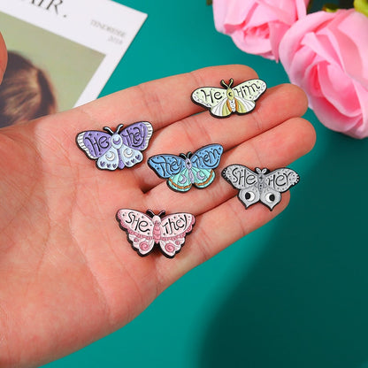 Butterfly Beauty Pronouns Enamel Pins 