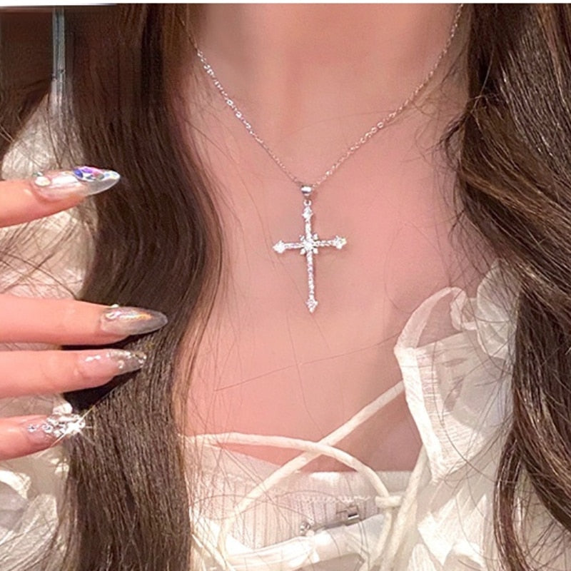 Crystal Zircon Cross Pendant Necklace