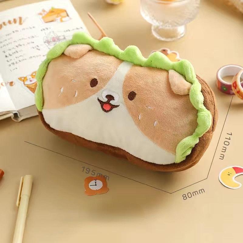 Kawaii Plush Hamburger Puppy & Bear Pencil Case - Pencil Case - Kawaii Bonjour